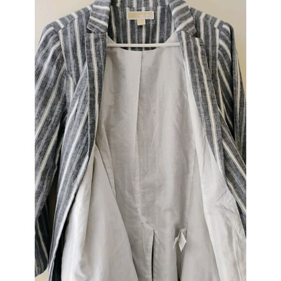 Gray And White Striped Linen Michael Kors Women's Blazer. Medium. Lightweight. - Picture 7 of 12